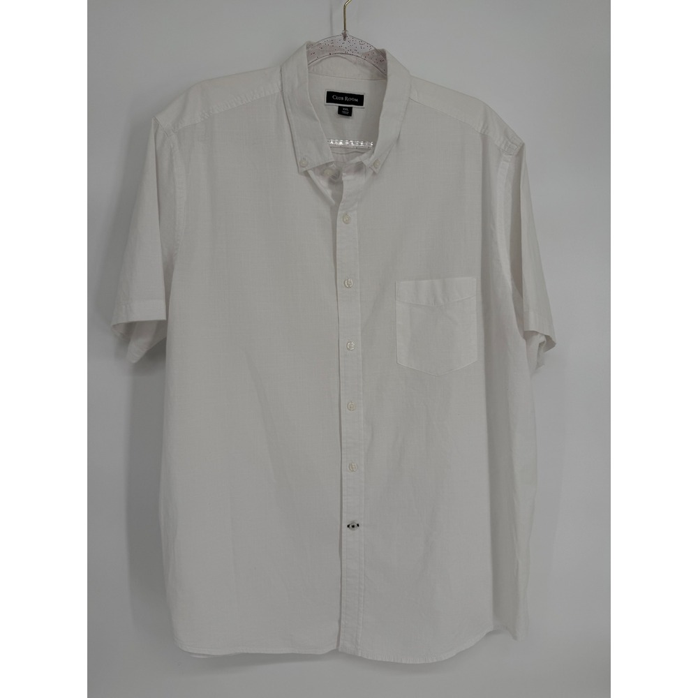 Club Room Mens Sz XXL White Textured Short Sleeve Button Down Collar Shirt